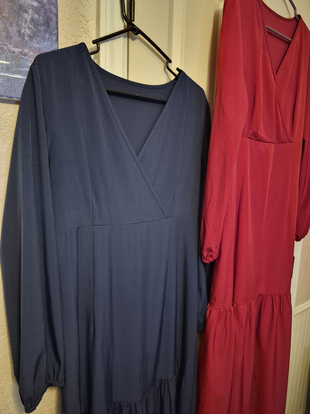Long Sleeve V-Neck Maxi Dress in Navy and Pink - Picture 2 of 2
